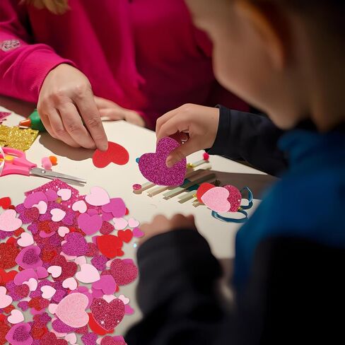 Heart Foam Stickers, 300Pcs Valentine's Day Glitter Heart Stickers, Self Adhesive Foam Sticker Decals for Arts Craft DIY Greeting Card Envelopes Wedding Home Valentines Party Favors Decorations in Saudi Arabia