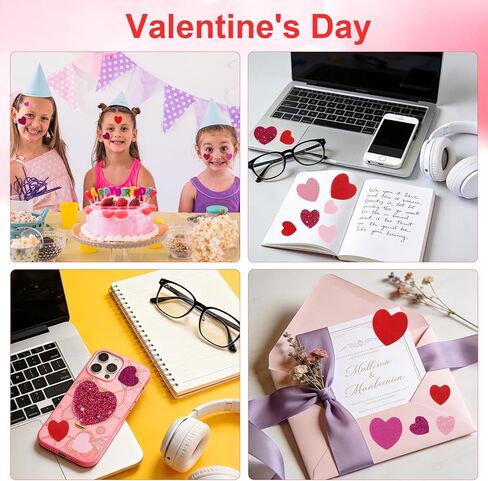 Heart Foam Stickers, 300Pcs Valentine's Day Glitter Heart Stickers, Self Adhesive Foam Sticker Decals for Arts Craft DIY Greeting Card Envelopes Wedding Home Valentines Party Favors Decorations in Saudi Arabia