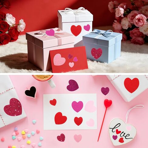 Heart Foam Stickers, 300Pcs Valentine's Day Glitter Heart Stickers, Self Adhesive Foam Sticker Decals for Arts Craft DIY Greeting Card Envelopes Wedding Home Valentines Party Favors Decorations in Saudi Arabia