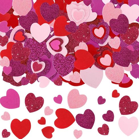 Heart Foam Stickers, 300Pcs Valentine's Day Glitter Heart Stickers, Self Adhesive Foam Sticker Decals for Arts Craft DIY Greeting Card Envelopes Wedding Home Valentines Party Favors Decorations in Saudi Arabia