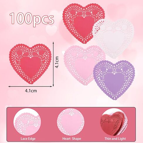 200 Pcs Valentines Day Crafts Set with Heart Doilies, Glitter and Matte Foam Heart Shaped Red White Pink Purple Stickers, Tableware Decoration Kids Gifts Decor Crafts in Saudi Arabia