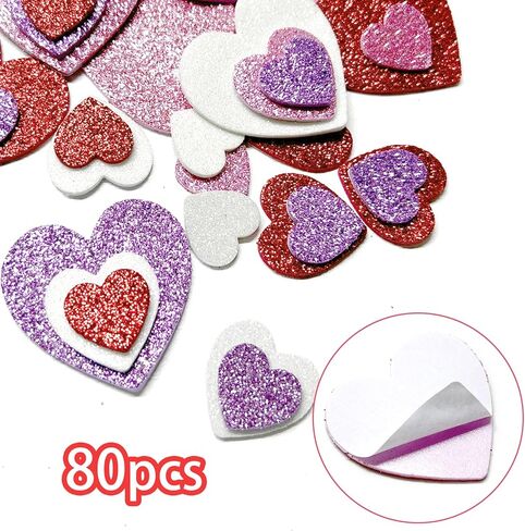200 Pcs Valentines Day Crafts Set with Heart Doilies, Glitter and Matte Foam Heart Shaped Red White Pink Purple Stickers, Tableware Decoration Kids Gifts Decor Crafts in Saudi Arabia