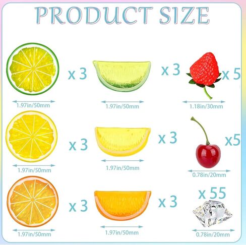مجموعة مكعبات ثلج فواكه مزيفة 83 قطعة، شريحة ليمون صناعية محاكاة ثلج الكرز والفراولة لتزيين المطبخ المنزلي وحشو مزهرية الزفاف (الجليد الفراولة والكرز والليمون) in Kuwait