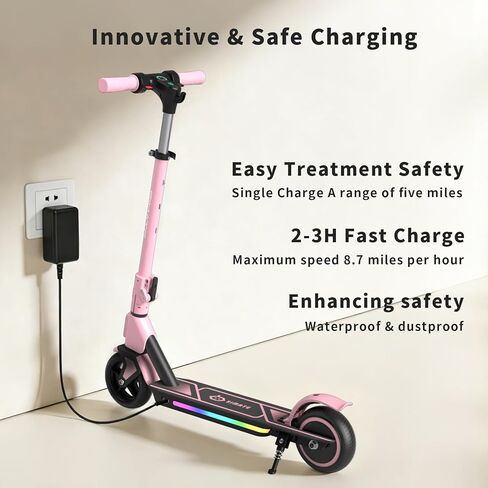 SIMATE Electric Scooter for Kids Ages 6-14, 3 Adjustable Heights 34"/37"/39", LED Display & Colorful Lights, Foldable Kids Electric Scooter, 8.7 MPH Safe Speed, Gifts for Boys Girls in Saudi Arabia