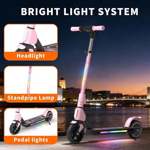SIMATE Electric Scooter for Kids Ages 6-14, 3 Adjustable Heights 34"/37"/39", LED Display & Colorful Lights, Foldable Kids Electric Scooter, 8.7 MPH Safe Speed, Gifts for Boys Girls in Saudi Arabia