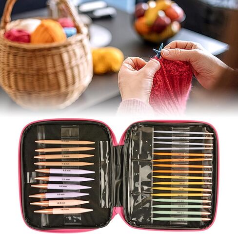13 Pairs Interchangeable Circular Knitting Needles Set, Circular Knitting Needles Set with Ergonomic Handles, 2.75mm-10mm Knitting Needle with Case for Brginner & Experienced Knitting Lovers in Saudi Arabia