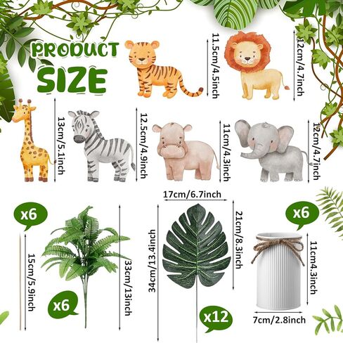 Amyhill 6 Sets Jungle Baby Shower Centerpieces Safari Baby Shower Centerpieces for Table Jungle Wild One Party Decoration with Artificial Forest Palm Leaf Toppers for 1st Birthday in Saudi Arabia