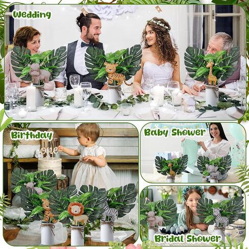 Amyhill 6 Sets Jungle Baby Shower Centerpieces Safari Baby Shower Centerpieces for Table Jungle Wild One Party Decoration with Artificial Forest Palm Leaf Toppers for 1st Birthday in Saudi Arabia