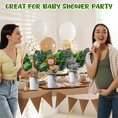 Amyhill 6 Sets Jungle Baby Shower Centerpieces Safari Baby Shower Centerpieces for Table Jungle Wild One Party Decoration with Artificial Forest Palm Leaf Toppers for 1st Birthday in Saudi Arabia