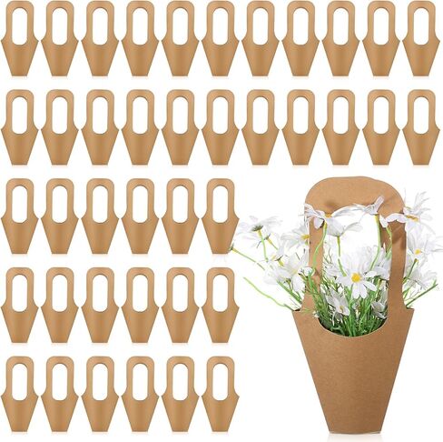 Yuanan 50 PCS Kraft Paper Flowers Gift Bags, Flower Bouquet Holder Flower Bags for Bouquets with Handle for Weddings, Graduation Ceremonies, Valentine's Day, Thanksgiving and Florist Decorations in Saudi Arabia