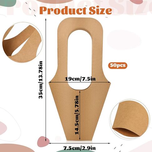 Yuanan 50 PCS Kraft Paper Flowers Gift Bags, Flower Bouquet Holder Flower Bags for Bouquets with Handle for Weddings, Graduation Ceremonies, Valentine's Day, Thanksgiving and Florist Decorations in Saudi Arabia
