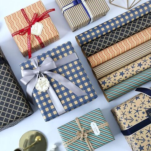 6Pcs Wrapping Paper,Christmas Wrapping Rolls,Vintage Kraft Papers Roll for Festival in Saudi Arabia