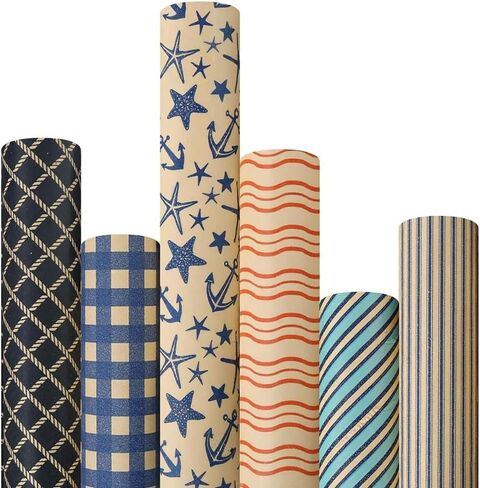 6Pcs Wrapping Paper,Christmas Wrapping Rolls,Vintage Kraft Papers Roll for Festival in Saudi Arabia