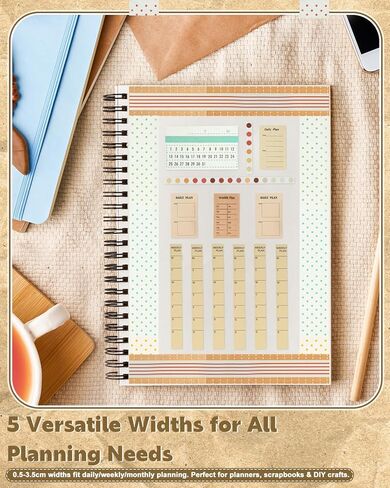 EORTA 10 Rolls Retro Calendar Washi Tapes, 5 Sizes Self-Adhesive Decorative Sticker for Daily Weekly Monthly Planner, Scrapbook, Journal & Bible Journaling, Dotted/Striped Craft Gift Wrap Tape in Saudi Arabia