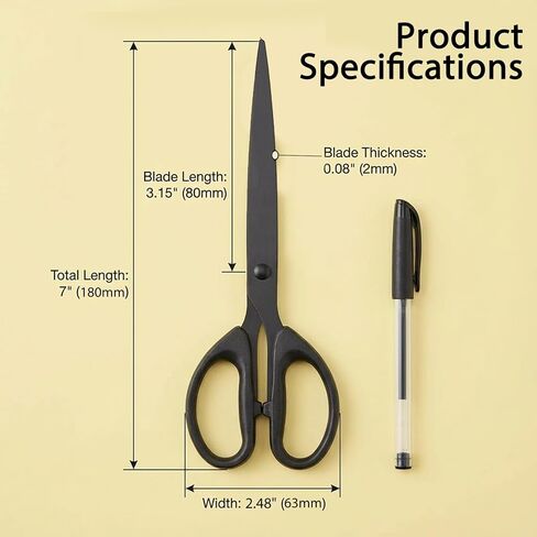 7 Inch Black Office Scissors for Desk All Purpose, Stainless Steel Sharp Blade Scissor, Comfort Straight ABS Handle Shear, Scissors for Paper Fabric Cutting Sewing DIY Craft Art in Saudi Arabia