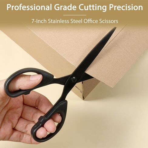 7 Inch Black Office Scissors for Desk All Purpose, Stainless Steel Sharp Blade Scissor, Comfort Straight ABS Handle Shear, Scissors for Paper Fabric Cutting Sewing DIY Craft Art in Saudi Arabia