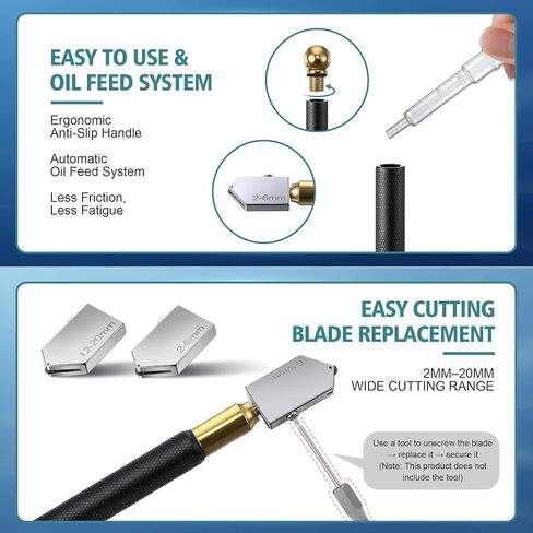 Feekoon Glass Cutter 2mm-20mm, Upgrade Glass Cutter Tool, Professional Pencil Style Oil Feed Carbide Tip for Cutting Tiles Mirror Mosaic in Saudi Arabia