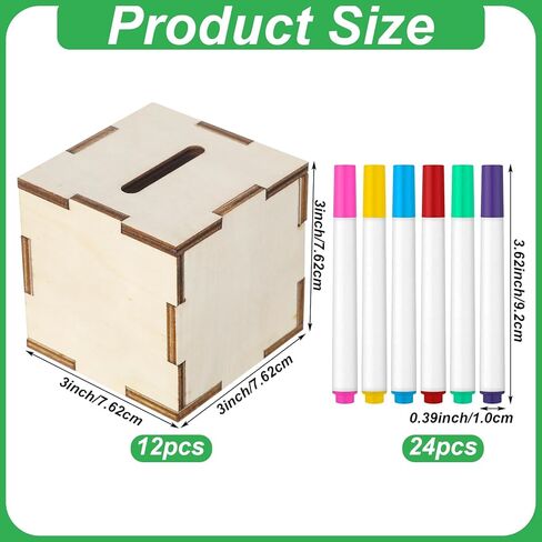 36 Pcs Unfinished Wooden Block Bank Unfinished Piggy Bank Set with Coloring Pens Blank Coin Box Crafts for Wood Piggy Banks Craft and Home Activities in Saudi Arabia