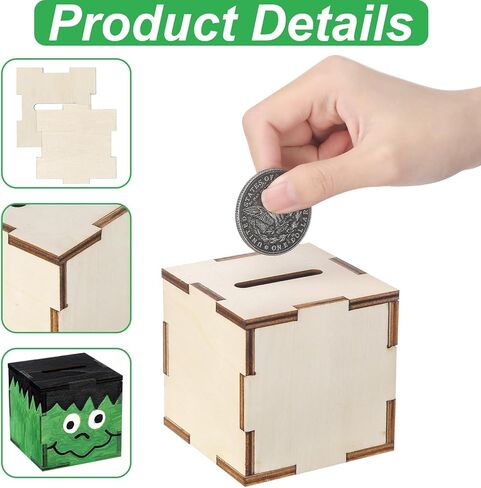 36 Pcs Unfinished Wooden Block Bank Unfinished Piggy Bank Set with Coloring Pens Blank Coin Box Crafts for Wood Piggy Banks Craft and Home Activities in Saudi Arabia