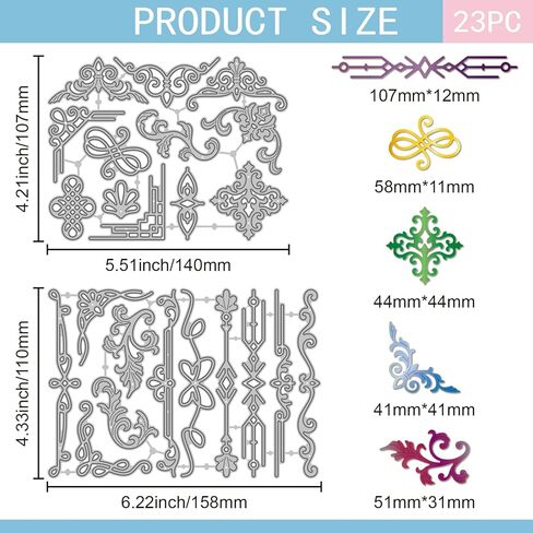 قوالب قطع الزوايا المزخرفة من GLOBLELAND لصنع البطاقات بحواف باروكية معدنية مقطوعة على شكل كرمة عتيقة قوالب مقطوعة من أجل نقش قصاصات ألبوم الصور والحرف اليدوية in Kuwait