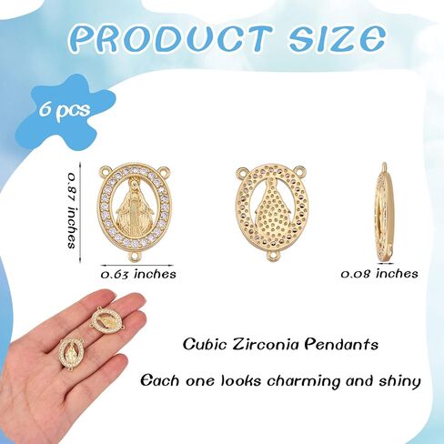 6 Pieces Oval with Lady of Guadalupe Charm Links Pendant Rosary Centerpiece Charm 3 Loop Charm Connectors for Jewelry Making Crafts in Saudi Arabia
