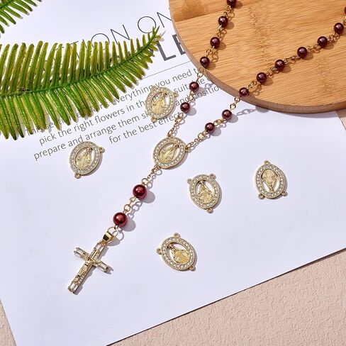6 Pieces Oval with Lady of Guadalupe Charm Links Pendant Rosary Centerpiece Charm 3 Loop Charm Connectors for Jewelry Making Crafts in Saudi Arabia
