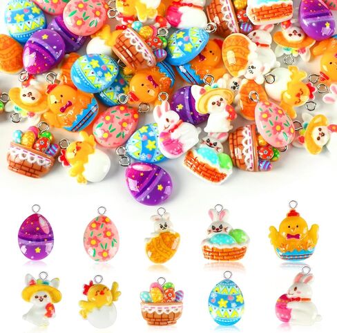 DTOFOOT 50Pcs Easter Charms Resin Charm for Craft Egg Bunny Rabbit Chick Charms for Jewelry Making Spring Pendants Ornaments Bulk Easter Basket Stuffers Party Favors Gift in Saudi Arabia