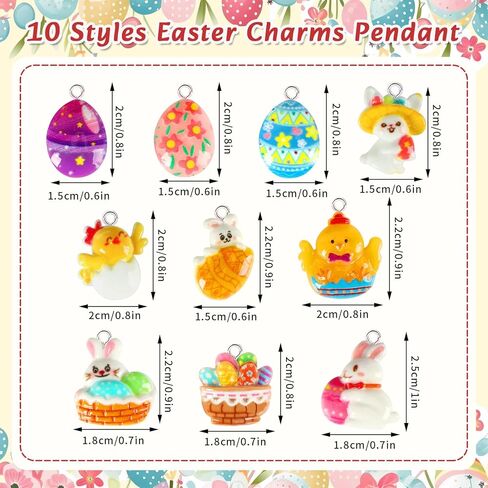 DTOFOOT 50Pcs Easter Charms Resin Charm for Craft Egg Bunny Rabbit Chick Charms for Jewelry Making Spring Pendants Ornaments Bulk Easter Basket Stuffers Party Favors Gift in Saudi Arabia