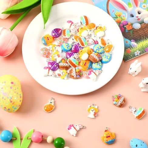 DTOFOOT 50Pcs Easter Charms Resin Charm for Craft Egg Bunny Rabbit Chick Charms for Jewelry Making Spring Pendants Ornaments Bulk Easter Basket Stuffers Party Favors Gift in Saudi Arabia