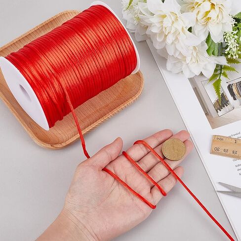 PH PandaHall 142 Yards 3mm Nylon Satin Cord, Red Rattail Satin Cord with Spool Nylon Thread Satin String for Braided Beading DIY Bracelets Jewelry Craft Chinese Knotting Lanyards Making in Kuwait