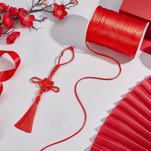 PH PandaHall 142 Yards 3mm Nylon Satin Cord, Red Rattail Satin Cord with Spool Nylon Thread Satin String for Braided Beading DIY Bracelets Jewelry Craft Chinese Knotting Lanyards Making in Kuwait