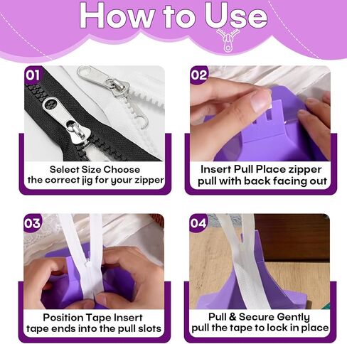 3-Prong Zipper Jig Tool Gypsy Purple Ergonomic Zipper Fastener - Portable Durable Sewing Accessory for Smooth Installation & Repair of Size 3/5 Zippers on Clothing Bags in Kuwait