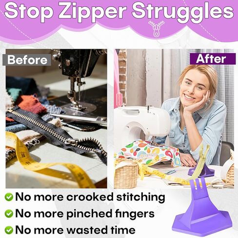 3-Prong Zipper Jig Tool Gypsy Purple Ergonomic Zipper Fastener - Portable Durable Sewing Accessory for Smooth Installation & Repair of Size 3/5 Zippers on Clothing Bags in Kuwait