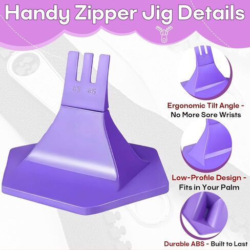 3-Prong Zipper Jig Tool Gypsy Purple Ergonomic Zipper Fastener - Portable Durable Sewing Accessory for Smooth Installation & Repair of Size 3/5 Zippers on Clothing Bags in Kuwait