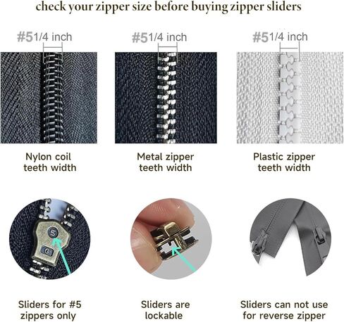 #5 Zipper Repair Kit - 12 PCS Locking & Non-Locking Sliders with Top & Bottom Stops, Replacement for Coats, Jackets, Bags, Metal & Plastic Zippers in Saudi Arabia