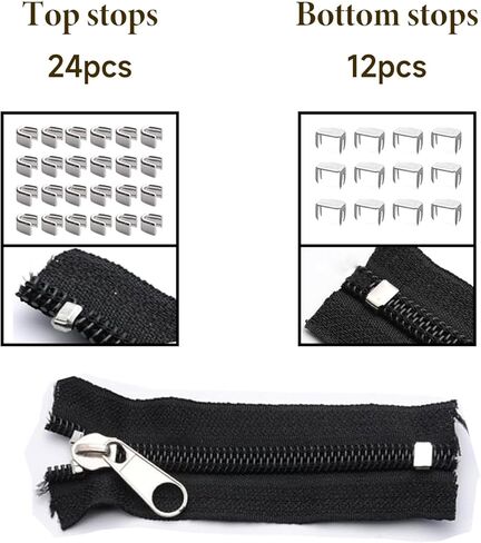 #5 Zipper Repair Kit - 12 PCS Locking & Non-Locking Sliders with Top & Bottom Stops, Replacement for Coats, Jackets, Bags, Metal & Plastic Zippers in Saudi Arabia