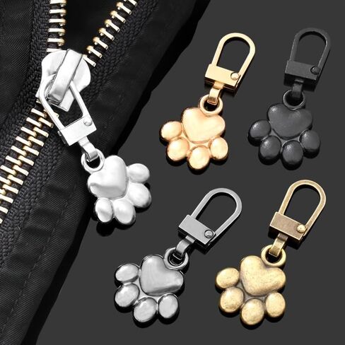 Cat Paw Metal Zipper Pulls 5-Pack – Detachable Alloy Zipper Puller for Bags, Clothes & DIY Repair (One of Each of The Five Colors) in Saudi Arabia