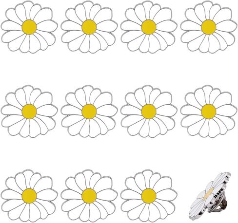 PH PandaHall 12pcs Daisy Lapel Pins Flower Brooch Pins White Daisy Award Flower Enamel Lapel Pin Sunflower Safety Push Pin Buckle for Women Dress Shirt Hat Cardigan Sweater Bag Accessories in Saudi Arabia
