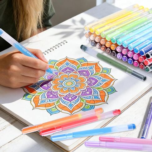مجموعة أقلام جل ملونة مكونة من 36 قلمًا، أقلام جل لامعة لكتب التلوين للبالغين، لا تنزف من خلال أقلام طلاء الأكريليك، مجموعة أقلام ملونة فنية متوسطة النقاط للرسم والرسم in Kuwait