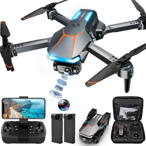 طائرة بدون طيار مع كاميرا، طائرة بدون طيار 1080 بكسل FPV قابلة للطي مع تثبيت ارتفاع ثابت، تحكم في الجاذبية، طيران المسار، عدسة قابلة للتعديل 90 درجة، مفتاح واحد للإقلاع، بطاريتان، لعبة طائرة بدون طيار RAGPIP X66 للأطفال البالغين المبتدئين in Kuwait