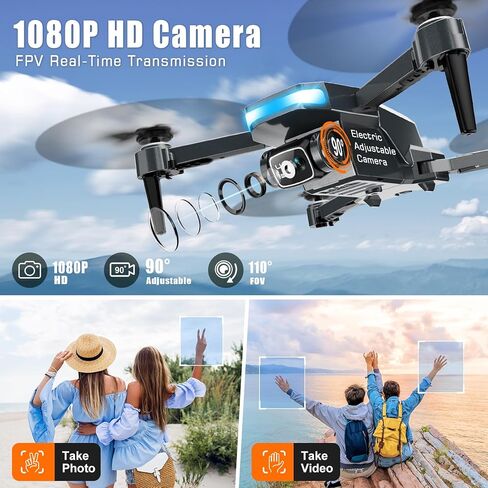 طائرة بدون طيار مع كاميرا، طائرة بدون طيار 1080 بكسل FPV قابلة للطي مع تثبيت ارتفاع ثابت، تحكم في الجاذبية، طيران المسار، عدسة قابلة للتعديل 90 درجة، مفتاح واحد للإقلاع، بطاريتان، لعبة طائرة بدون طيار RAGPIP X66 للأطفال البالغين المبتدئين in Kuwait