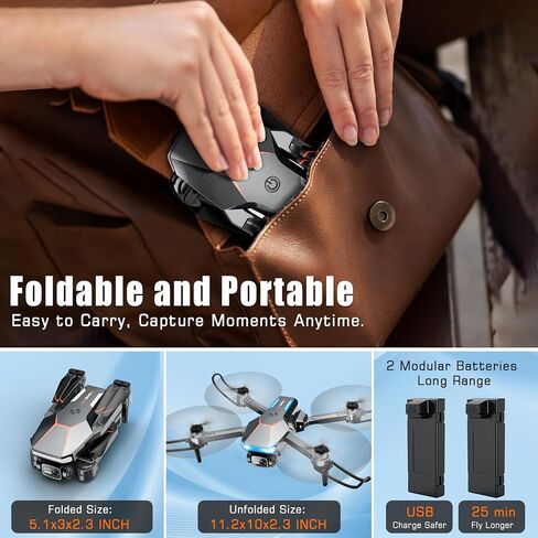 طائرة بدون طيار مع كاميرا، طائرة بدون طيار 1080 بكسل FPV قابلة للطي مع تثبيت ارتفاع ثابت، تحكم في الجاذبية، طيران المسار، عدسة قابلة للتعديل 90 درجة، مفتاح واحد للإقلاع، بطاريتان، لعبة طائرة بدون طيار RAGPIP X66 للأطفال البالغين المبتدئين in Kuwait