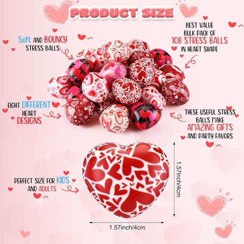 Honoson 108 جهاز كمبيوتر شخصى عيد الحب القلب كرات الإجهاد السائبة على شكل قلب صغير رغوة الإجهاد تخفيف الكرات لعيد الحب الفصول الدراسية تبادل الهدايا كرنفال مكافأة العرض in Saudi Arabia