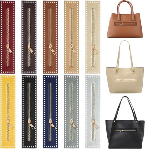 Supkiir 10 Pack PU Leather Crochet Zipper with Holes, 10.62 x 2.17in Multi-Color Sewing Zippers Frames for DIY Bags and Purses Craft Projects in Saudi Arabia