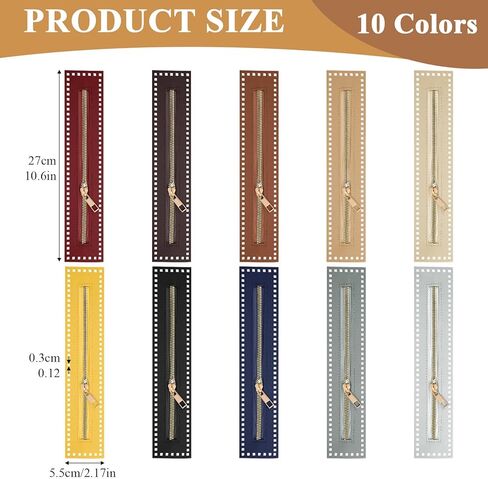 Supkiir 10 Pack PU Leather Crochet Zipper with Holes, 10.62 x 2.17in Multi-Color Sewing Zippers Frames for DIY Bags and Purses Craft Projects in Saudi Arabia
