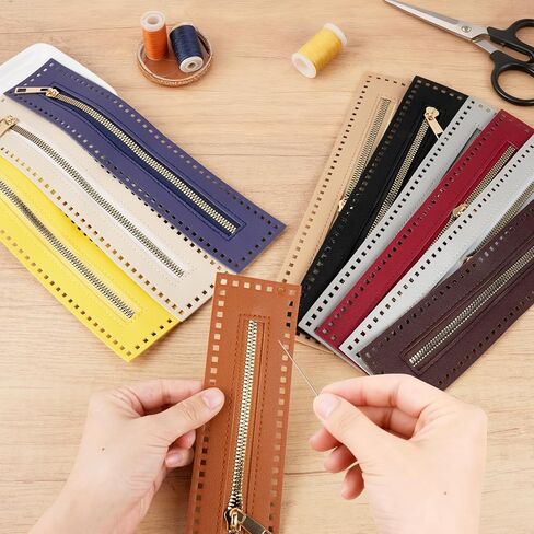 Supkiir 10 Pack PU Leather Crochet Zipper with Holes, 10.62 x 2.17in Multi-Color Sewing Zippers Frames for DIY Bags and Purses Craft Projects in Saudi Arabia