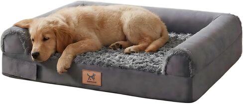 نمط سرير جامبو للكلاب البشرية - أريكة إسفنجية قابلة للتنفس على شكل قفص بيض مع مسند، وبطانة مقاومة للماء ومخمل وردي قابل للغسل - مثالية للدانماركيين الكبار و كلب الدرواس، باللون الرمادي الداكن (54 بوصة × 37 بوصة) in Kuwait