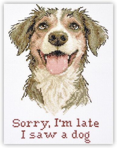 Povitrulya Cross Stitch Kit “Sorry I’m Late, I Saw a Dog" – Funny Counted Cross Stitch for Adults, Cute Puppy Design, DIY Embroidery Set, Craft Gift for Dog Lovers, 16ct Aida in Saudi Arabia