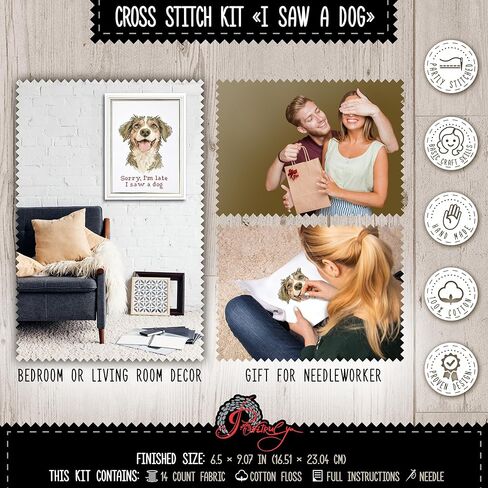Povitrulya Cross Stitch Kit “Sorry I’m Late, I Saw a Dog" – Funny Counted Cross Stitch for Adults, Cute Puppy Design, DIY Embroidery Set, Craft Gift for Dog Lovers, 16ct Aida in Saudi Arabia