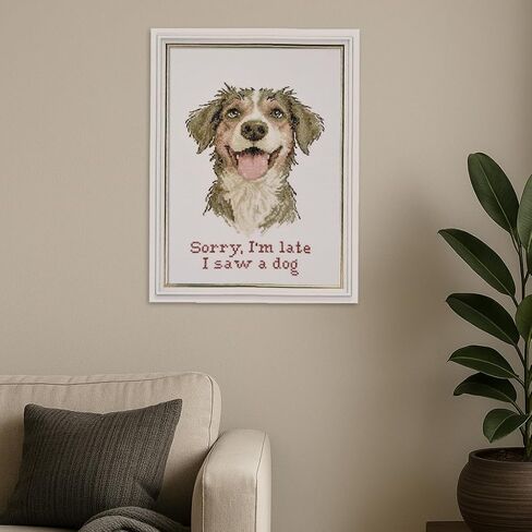 Povitrulya Cross Stitch Kit “Sorry I’m Late, I Saw a Dog" – Funny Counted Cross Stitch for Adults, Cute Puppy Design, DIY Embroidery Set, Craft Gift for Dog Lovers, 16ct Aida in Saudi Arabia